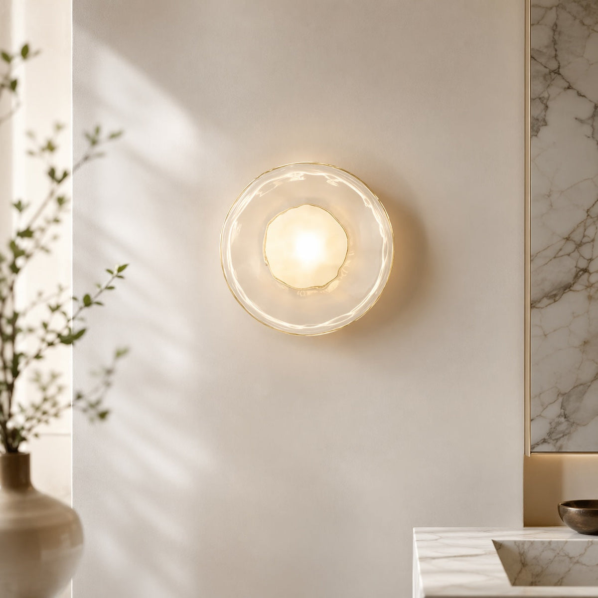 Nordisk rund væglampe i glas — 5 W integreret LED, aluminiumsramme