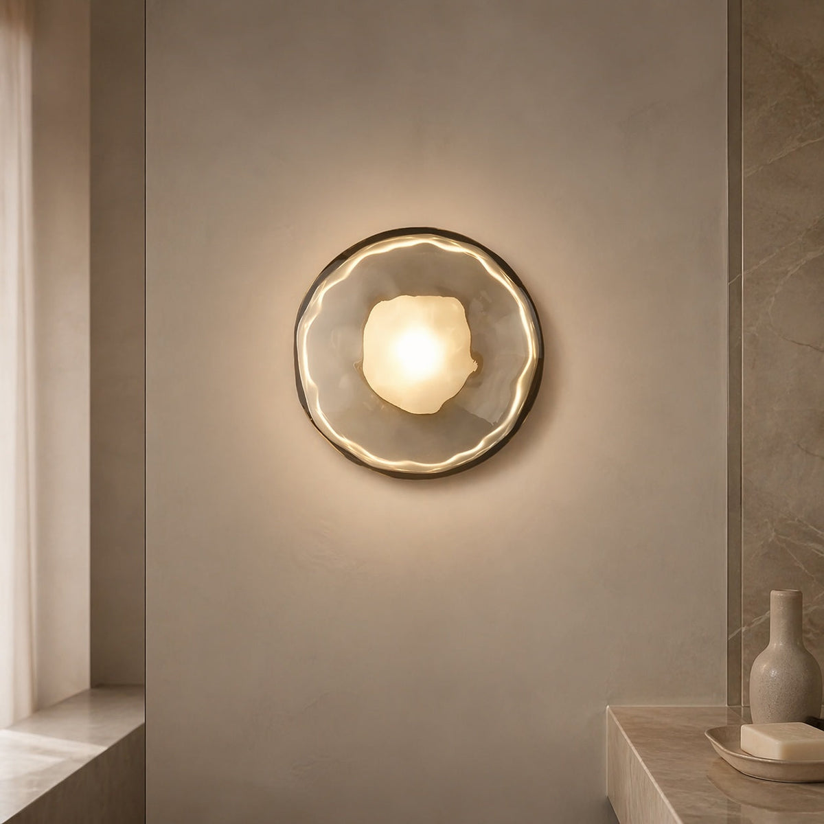 Nordisk rund væglampe i glas — 5 W integreret LED, aluminiumsramme