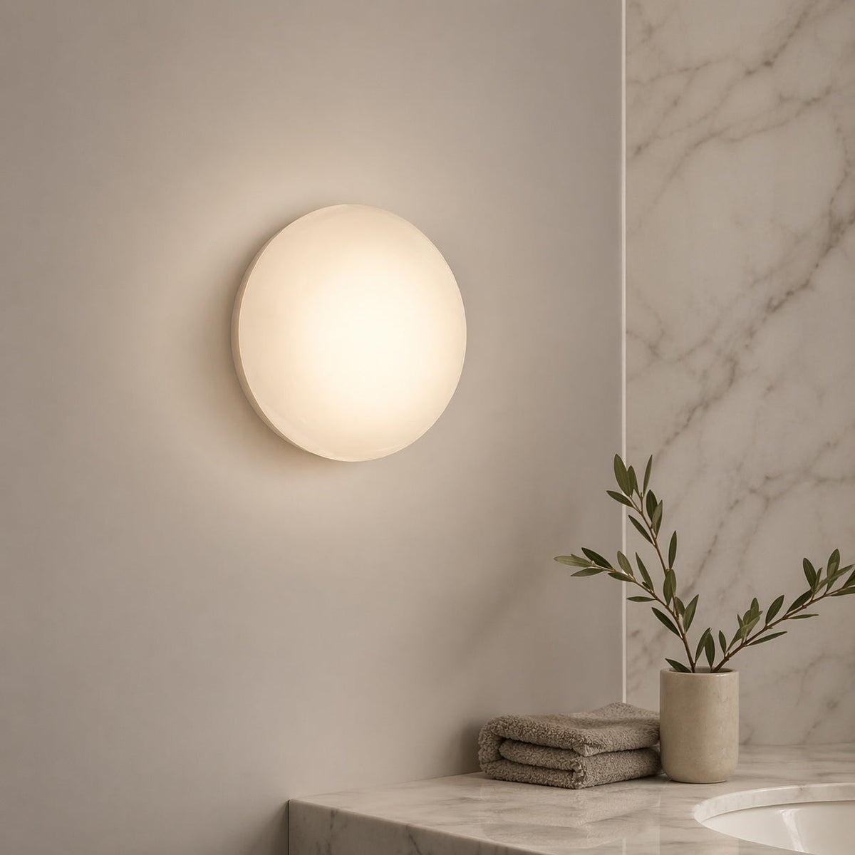 Nordisk rund væglampe i glas — 5 W integreret LED, aluminiumsramme