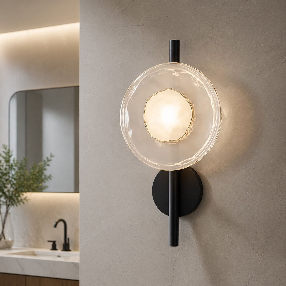 Nordisk rund væglampe i glas — 5 W integreret LED, aluminiumsramme