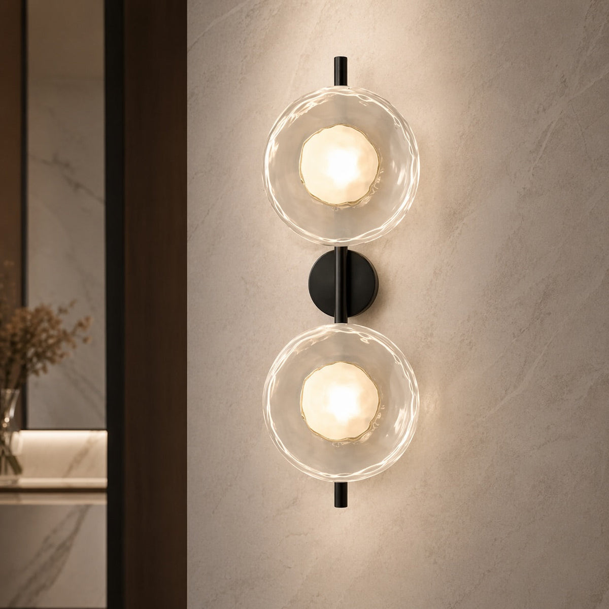 Nordisk rund væglampe i glas — 5 W integreret LED, aluminiumsramme