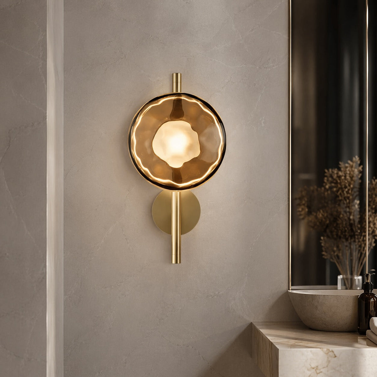 Nordisk rund væglampe i glas — 5 W integreret LED, aluminiumsramme