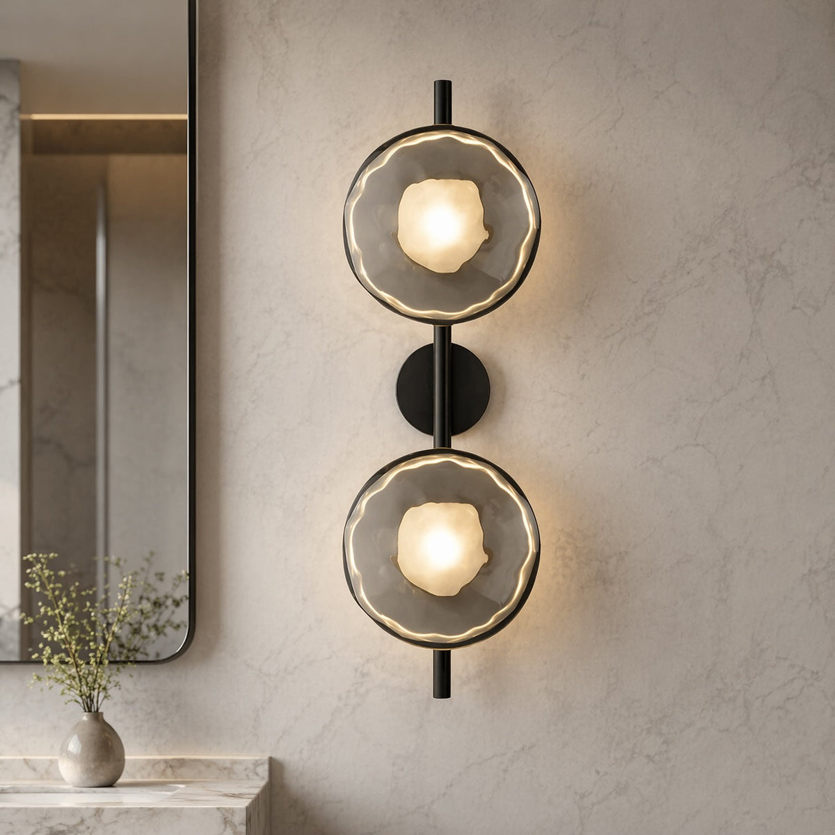 Nordisk rund væglampe i glas — 5 W integreret LED, aluminiumsramme