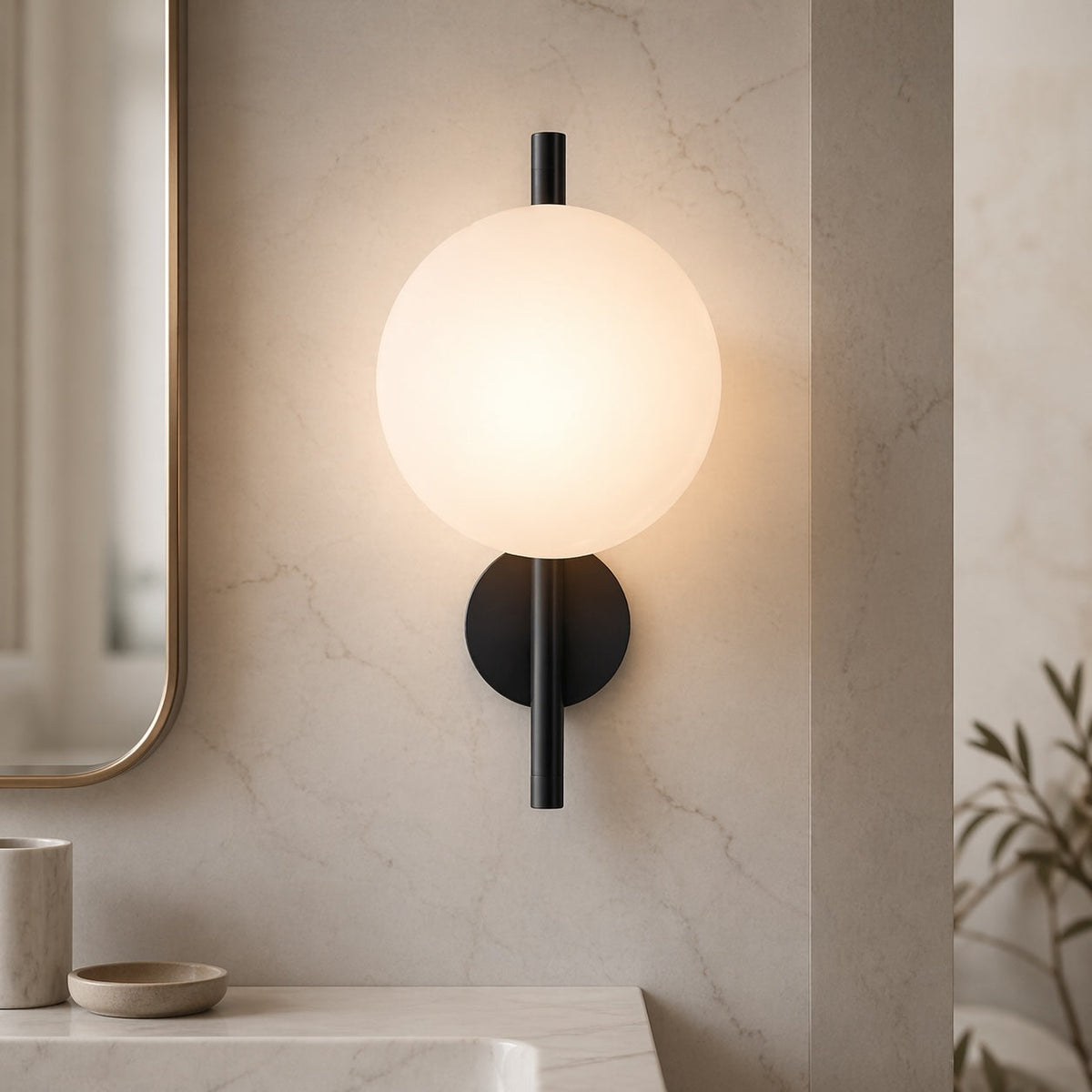 Nordisk rund væglampe i glas — 5 W integreret LED, aluminiumsramme