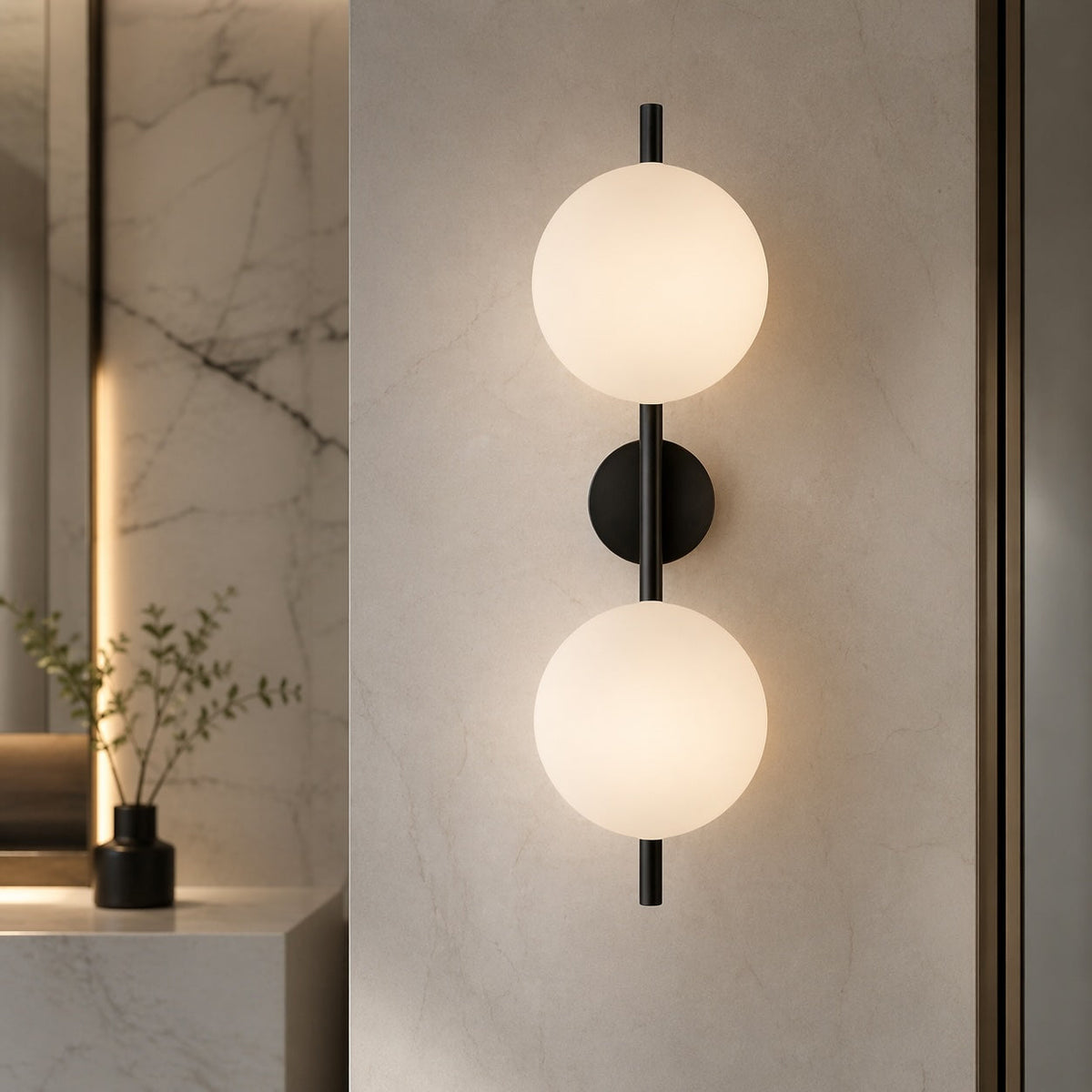 Nordisk rund væglampe i glas — 5 W integreret LED, aluminiumsramme