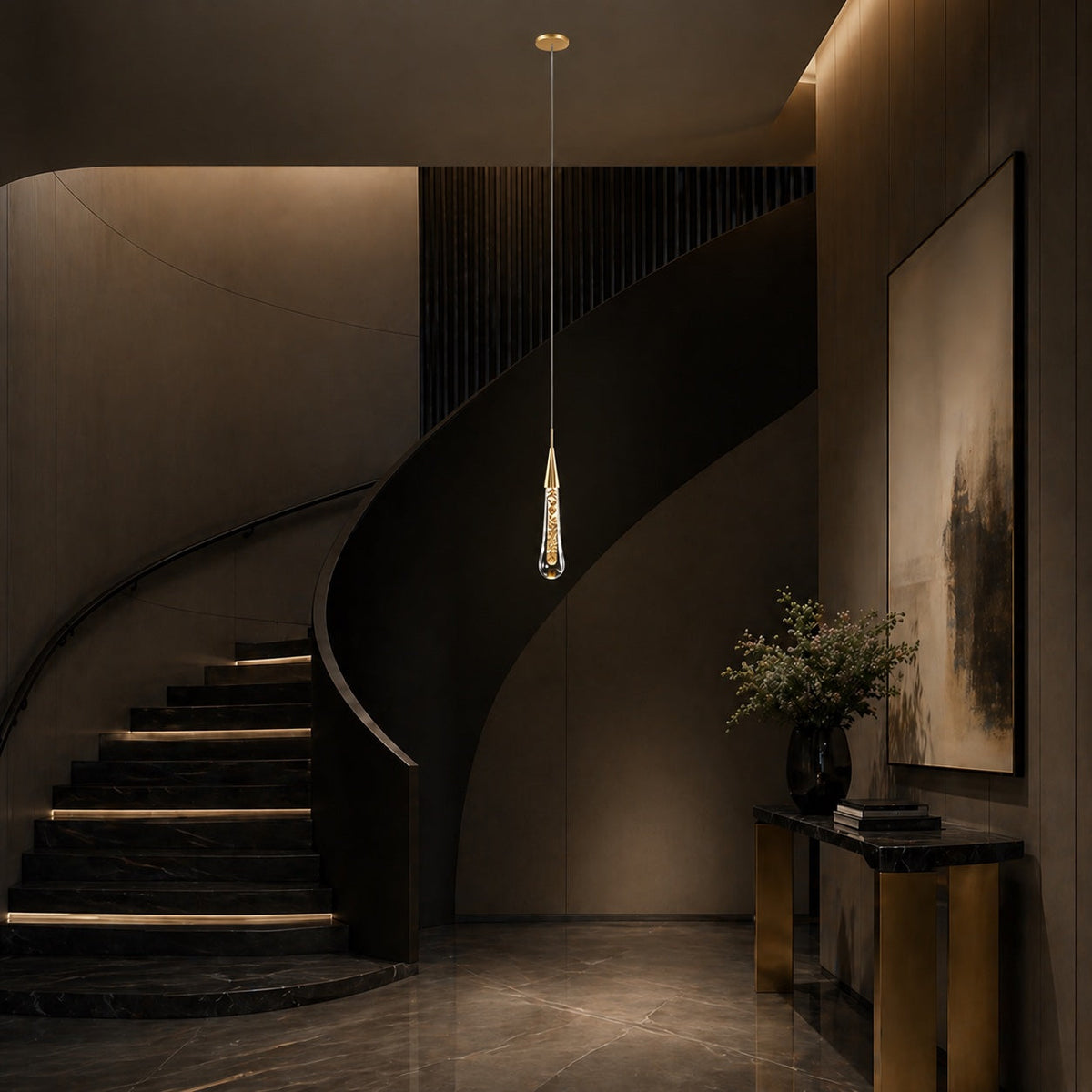 Moderne krystallkrone med pendellampe — langthengende LED-armatur i aluminium