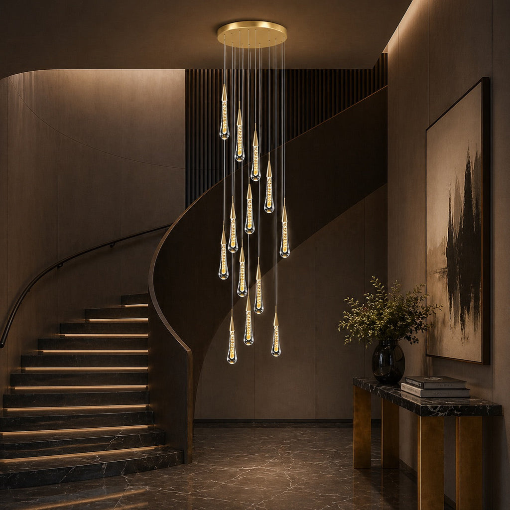 Moderne krystallkrone med pendellampe — langthengende LED-armatur i aluminium
