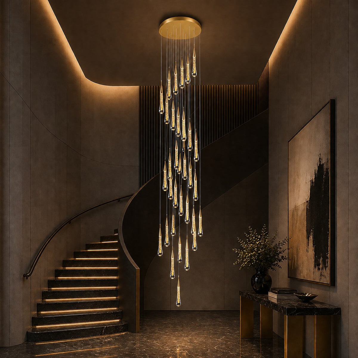Moderne krystallkrone med pendellampe — langthengende LED-armatur i aluminium