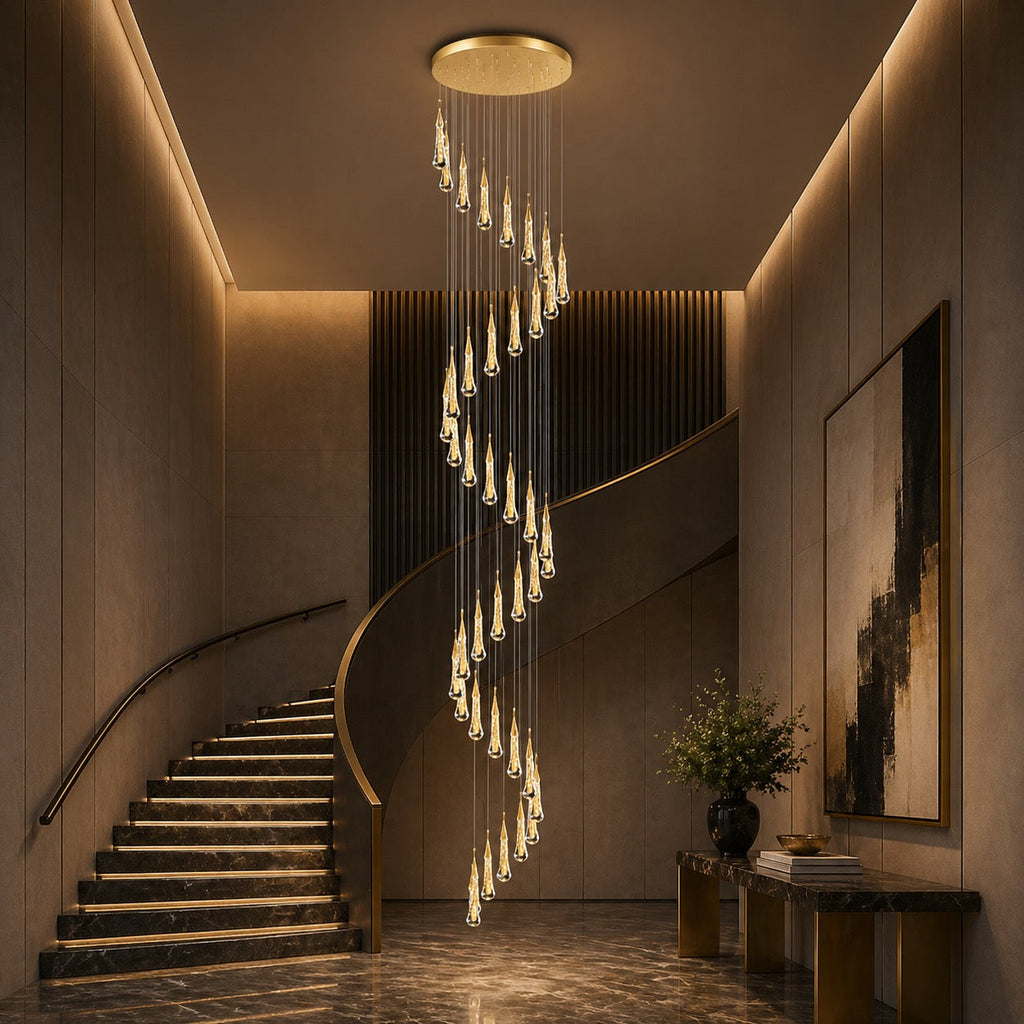 Moderne krystallkrone med pendellampe — langthengende LED-armatur i aluminium