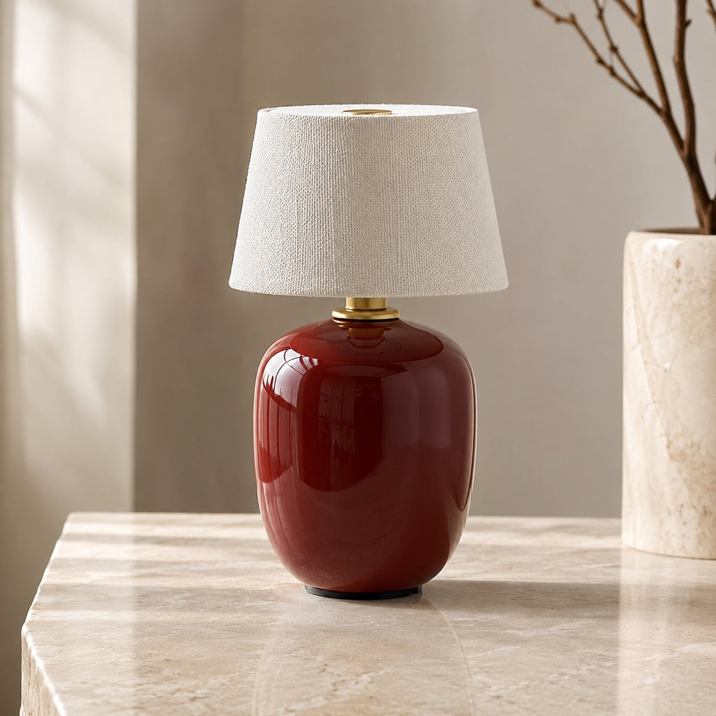 Lampe de table moderne en céramique – LED sans fil réglable, finition crème chaude et taupe sable