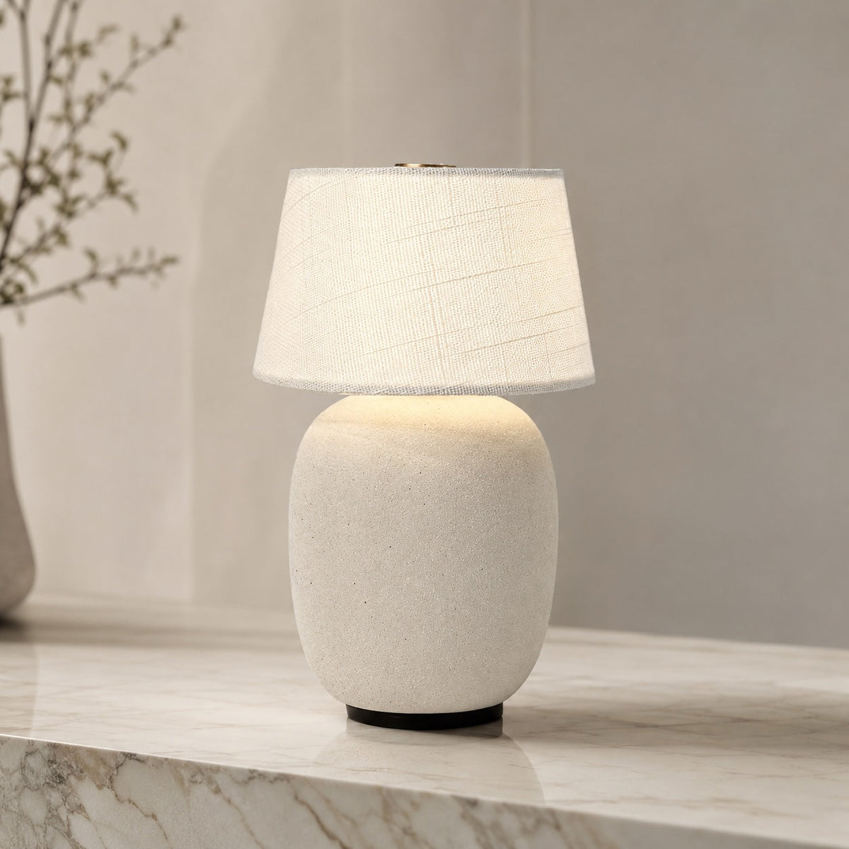 Lampe de table moderne en céramique – LED sans fil réglable, finition crème chaude et taupe sable