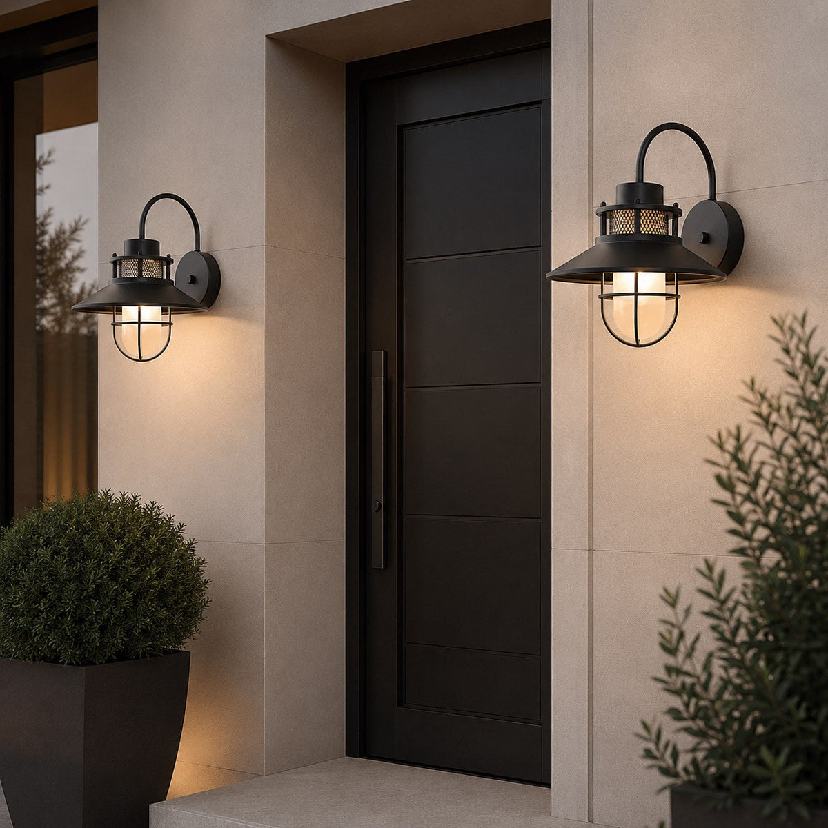 Lampă de perete vintage pentru exterior — Construcție rezistentă la intemperii din metal și sticlă, compatibilă cu bec LED