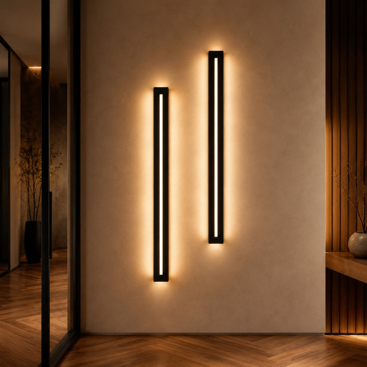 Moderne lineare LED-Wandleuchte – Eisengestell, Acrylschirm, drei Farbtemperaturmodi