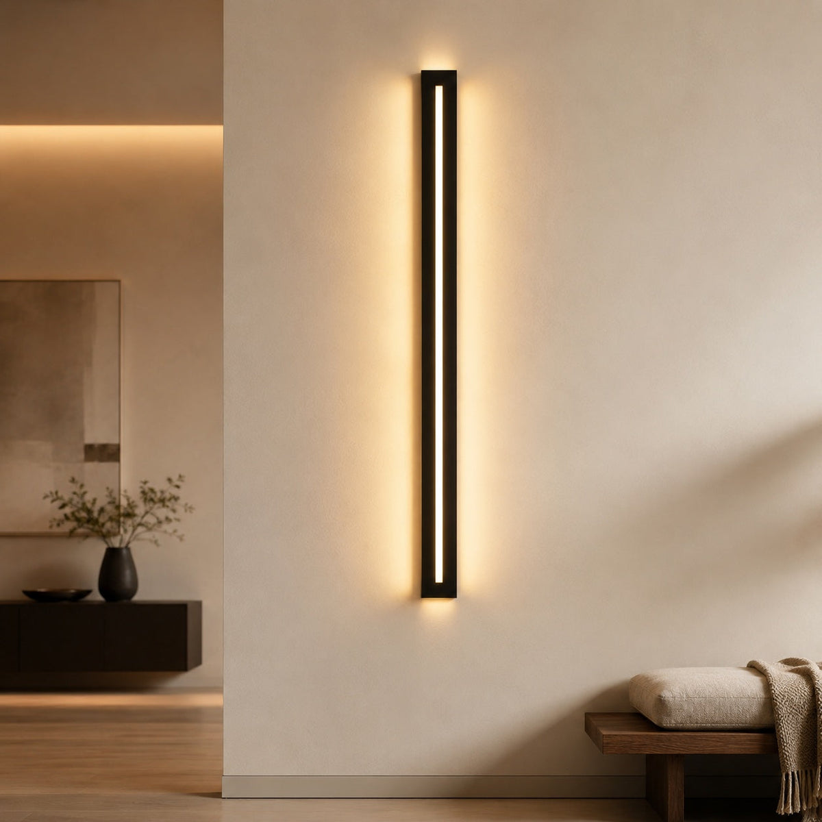 Moderne lineare LED-Wandleuchte – Eisengestell, Acrylschirm, drei Farbtemperaturmodi
