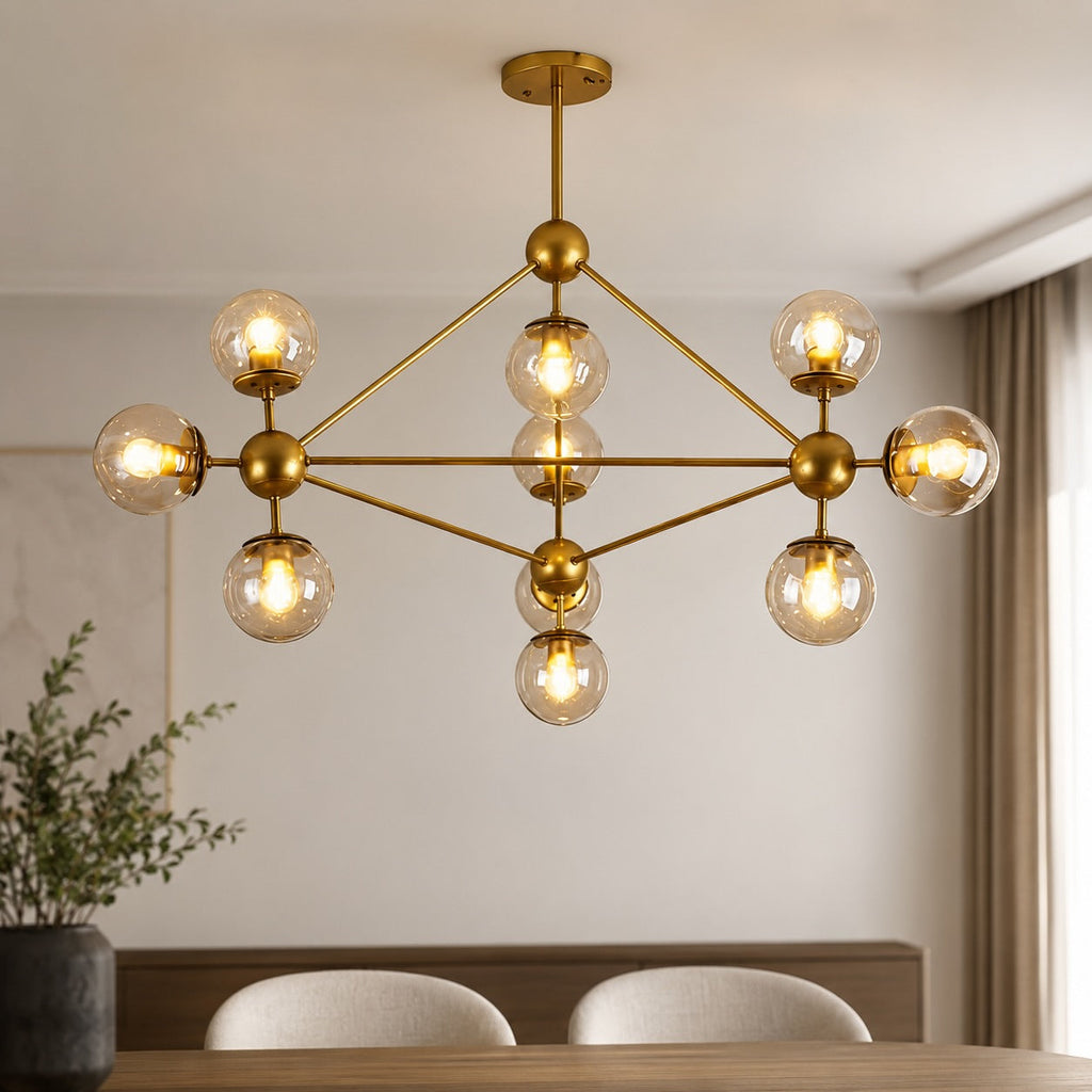 Modern justerbar LED-ljuskrona — svart metallram, geometrisk takpendel