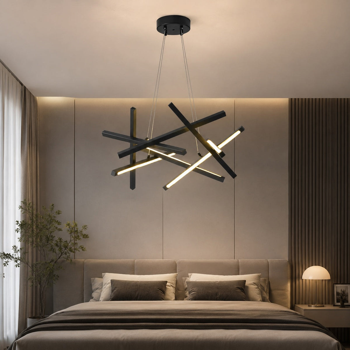Lustră suspendată LED modernă, geometrică — abajur din acril, temperatură de culoare reglabilă, corp de iluminat minimalist pentru tavan