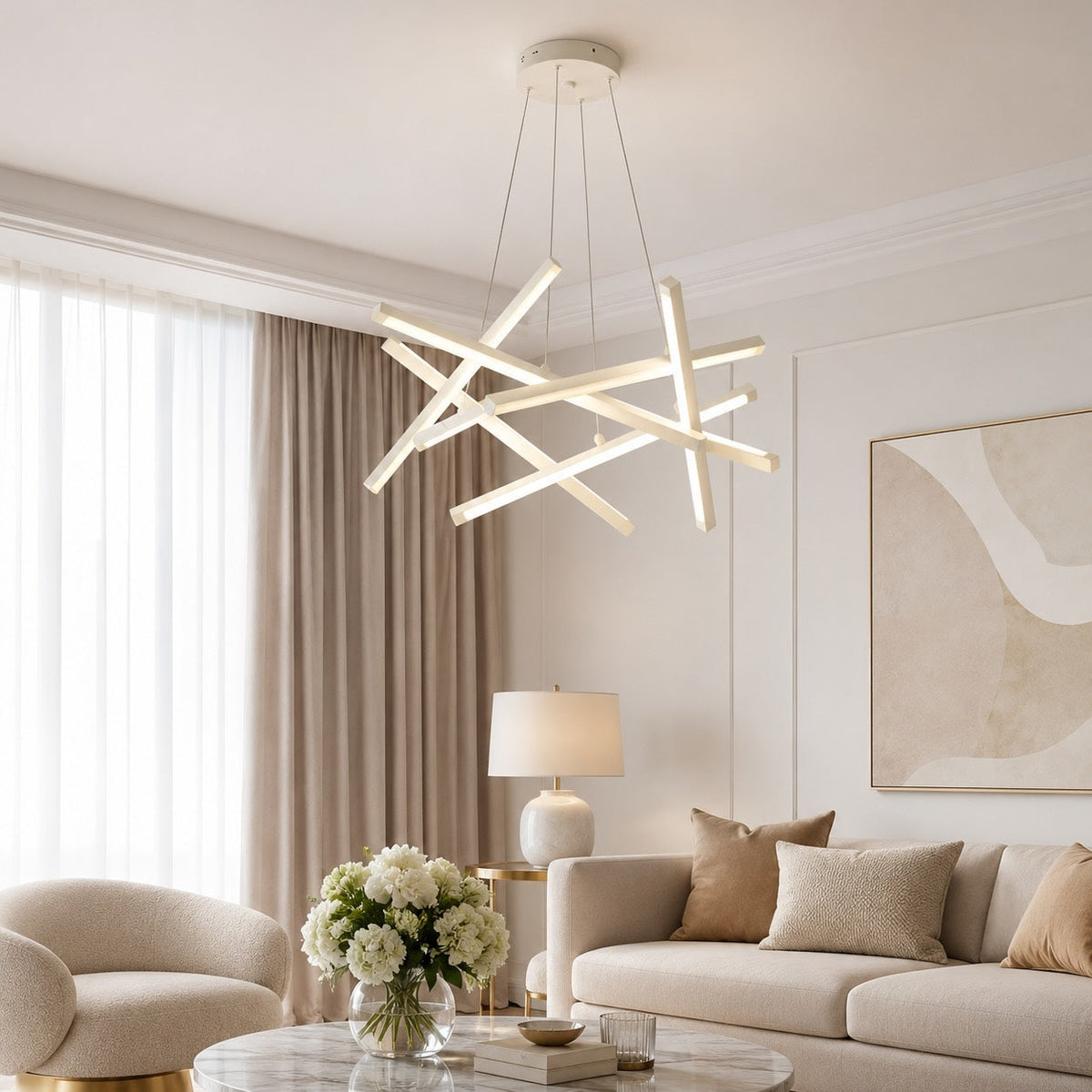 Lustră suspendată LED modernă, geometrică — abajur din acril, temperatură de culoare reglabilă, corp de iluminat minimalist pentru tavan