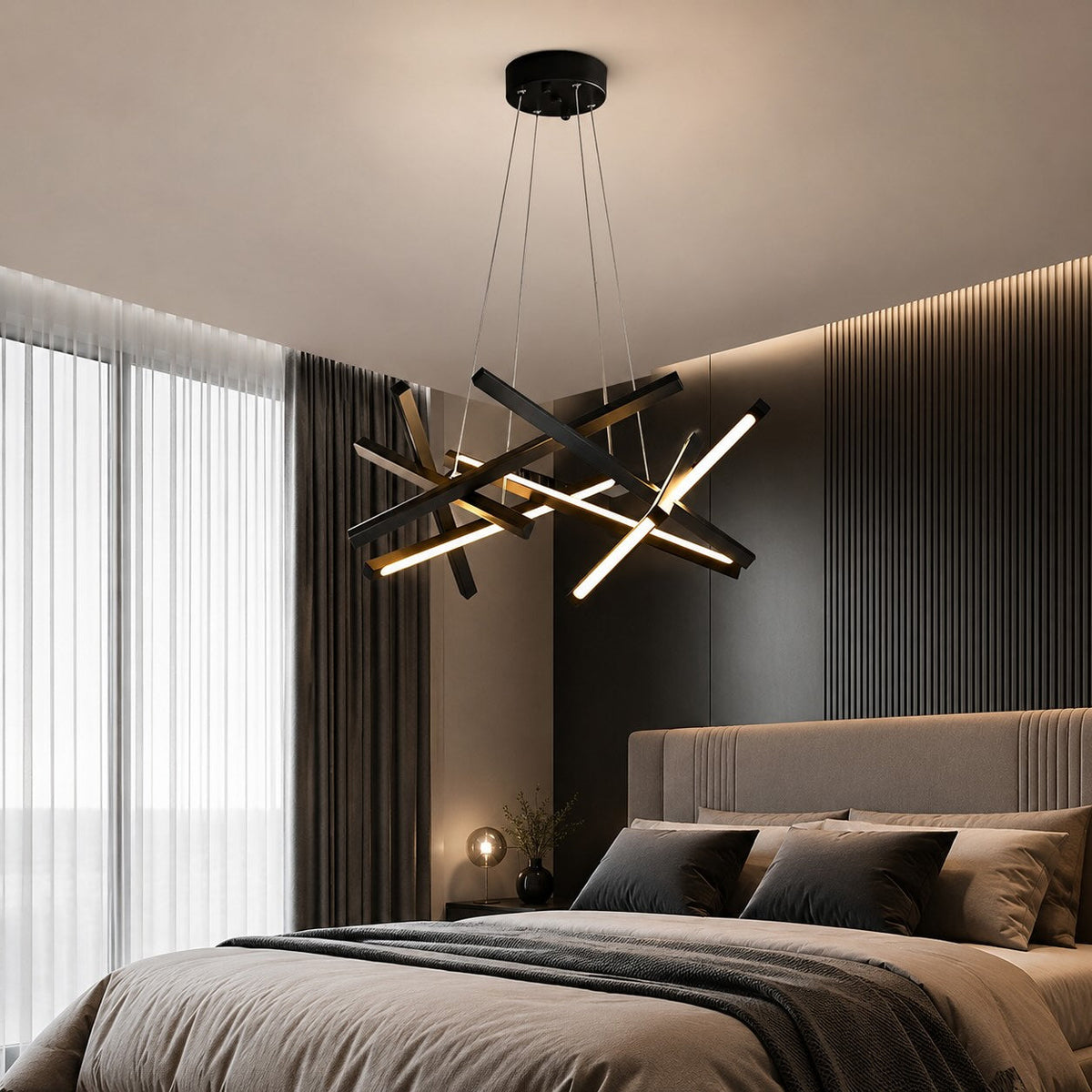 Lustră suspendată LED modernă, geometrică — abajur din acril, temperatură de culoare reglabilă, corp de iluminat minimalist pentru tavan