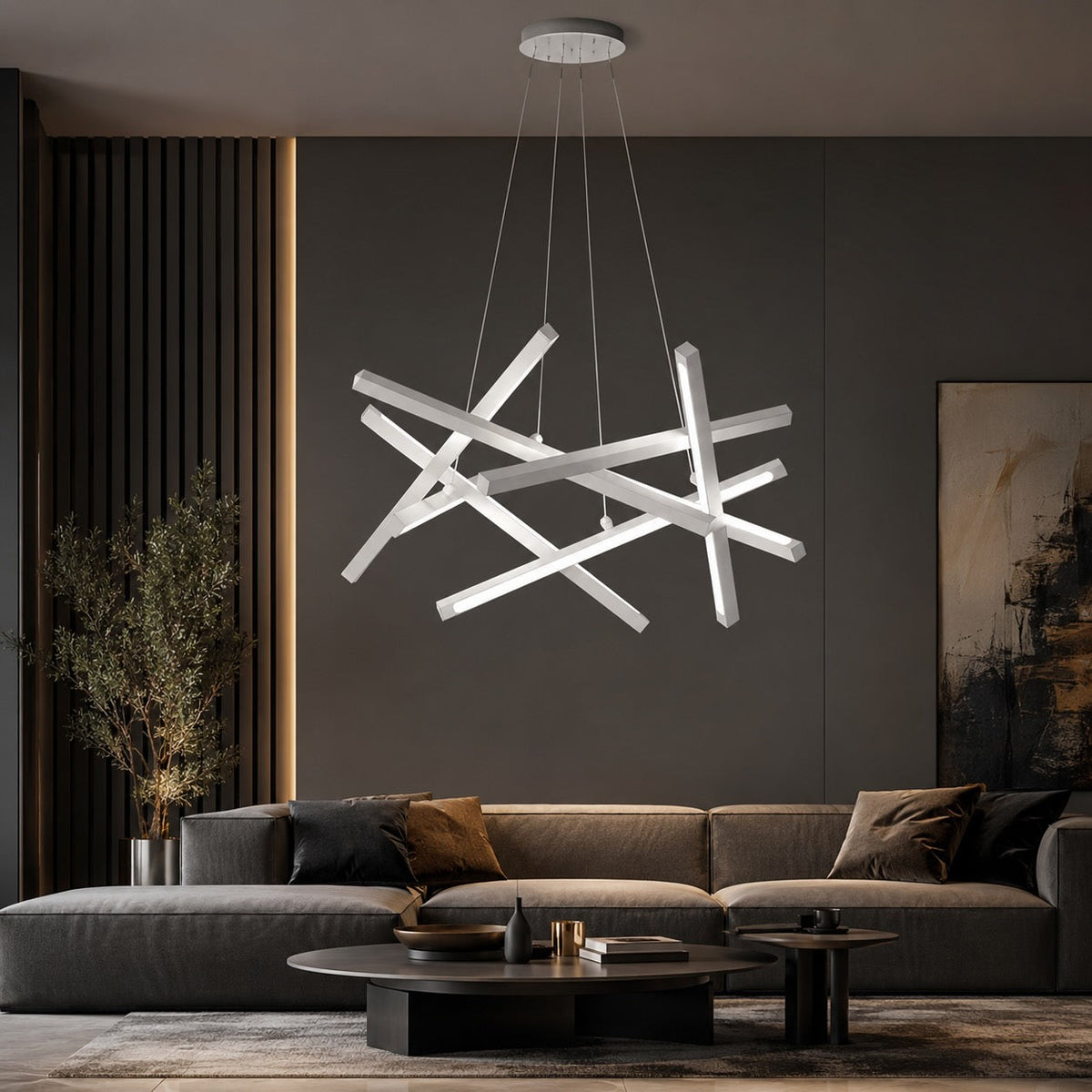 Lustră suspendată LED modernă, geometrică — abajur din acril, temperatură de culoare reglabilă, corp de iluminat minimalist pentru tavan