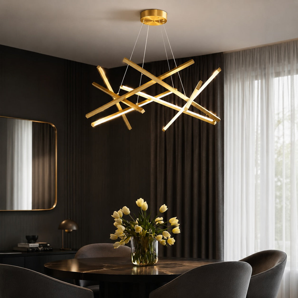 Lustră suspendată LED modernă, geometrică — abajur din acril, temperatură de culoare reglabilă, corp de iluminat minimalist pentru tavan