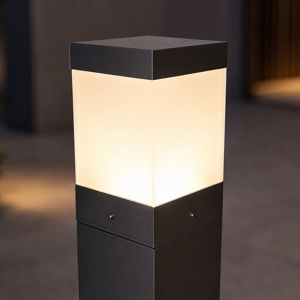 Modern Square Bollard Light — 7W COB Ground Mount, Aluminum, IP65 Waterproof, Warm White
