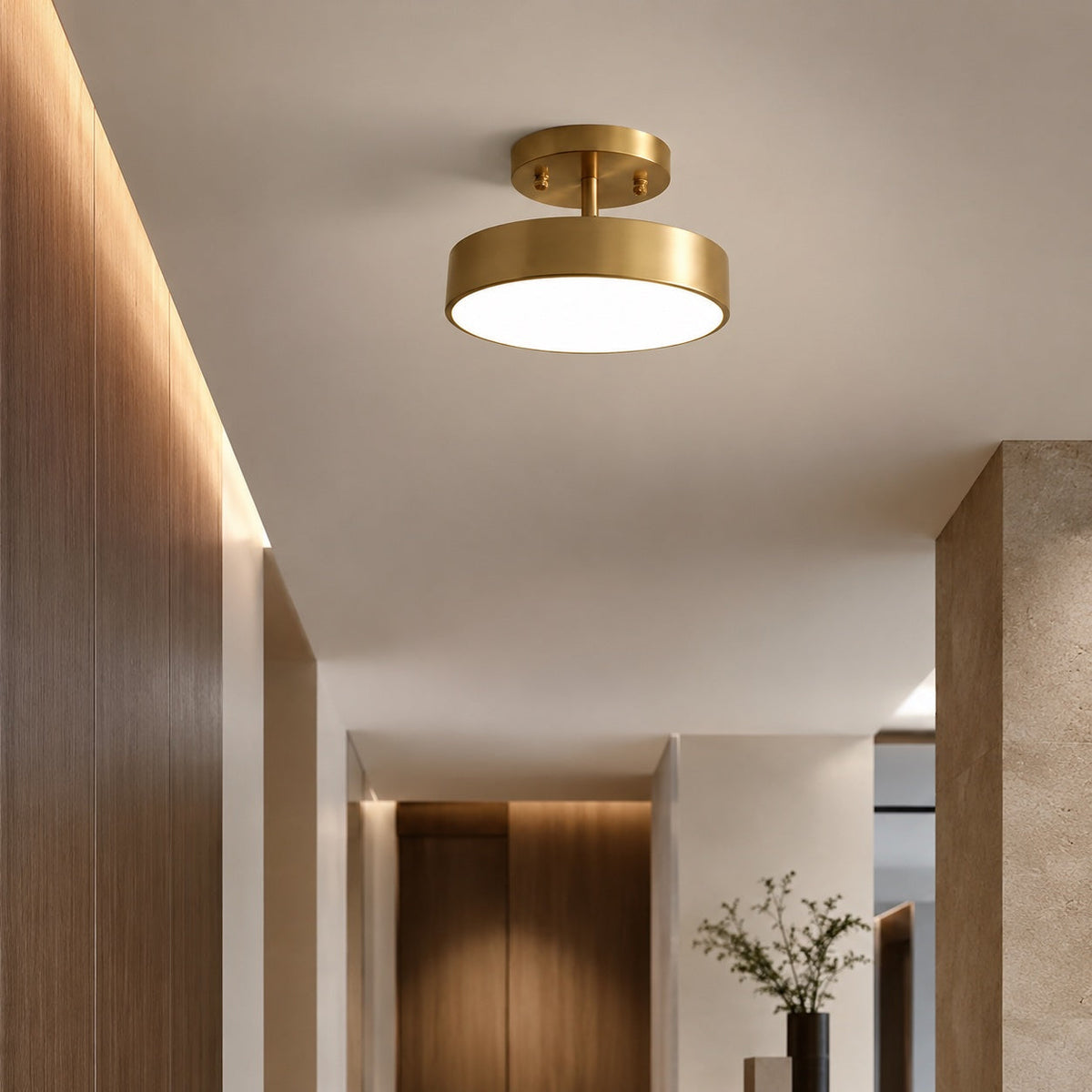 תאורת תקרה LED צמודת תקרה בסגנון נורדי, גימור נחושת, טמפרטורת צבע מתכווננת