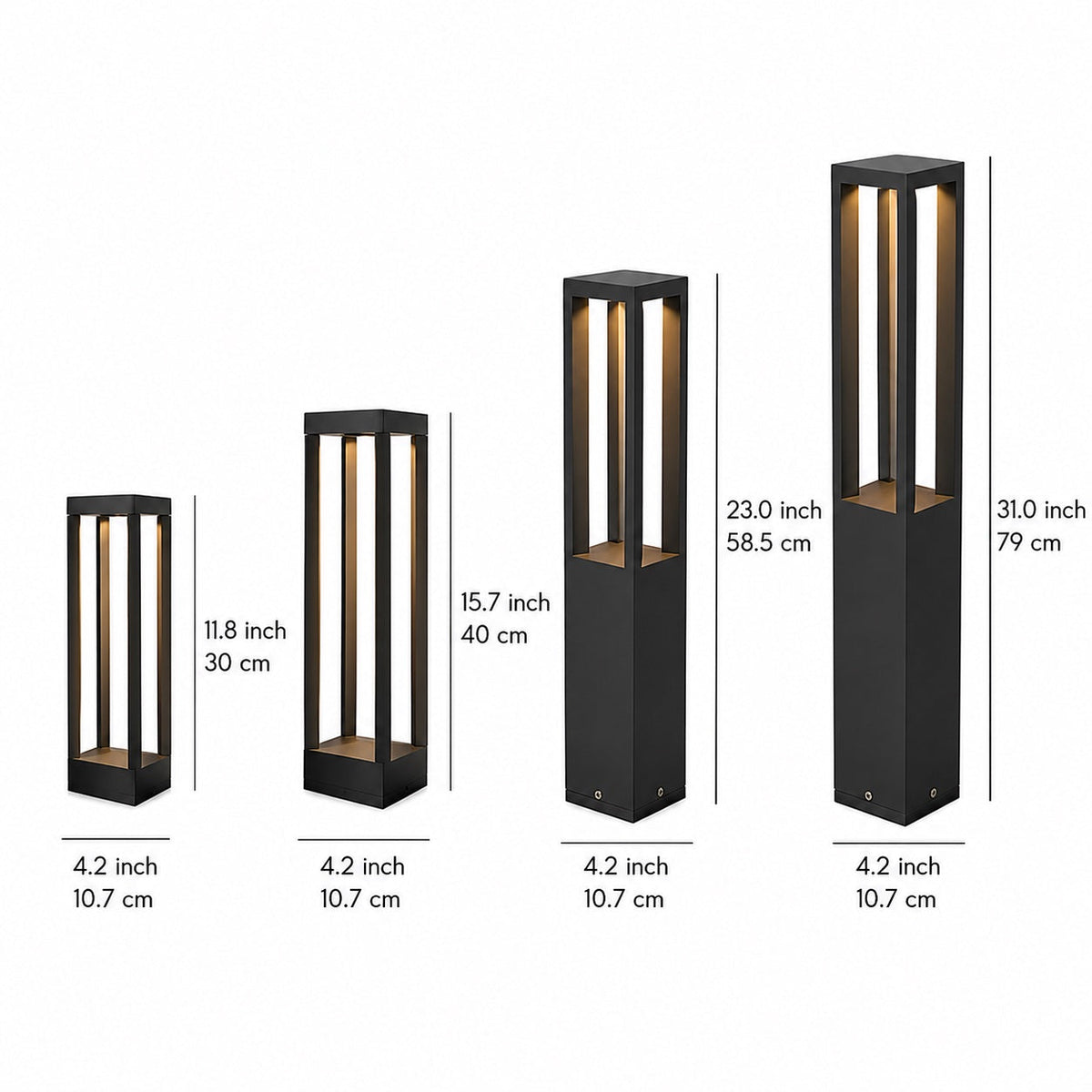 Lampă de alee LED modernă — înălțime reglabilă, aluminiu negru, clasificare IP54, lumină albă caldă