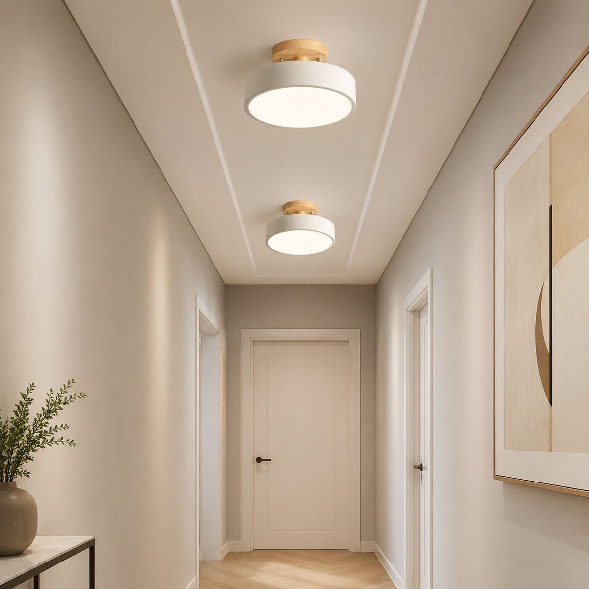 Moderne 9-tommers flad loftslampe - LED, dæmpning i 3 trin, geometrisk skærm af metal og PVC