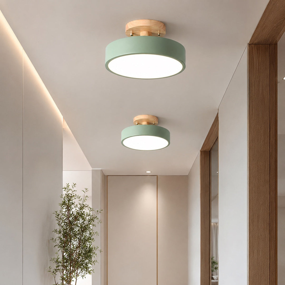 Moderne 9-tommers flad loftslampe - LED, dæmpning i 3 trin, geometrisk skærm af metal og PVC