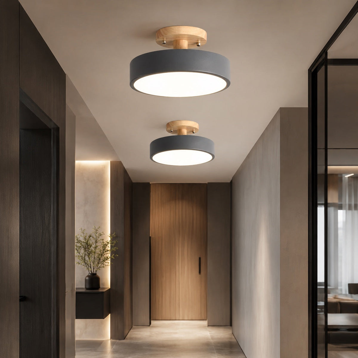 Moderne 9-tommers flad loftslampe - LED, dæmpning i 3 trin, geometrisk skærm af metal og PVC