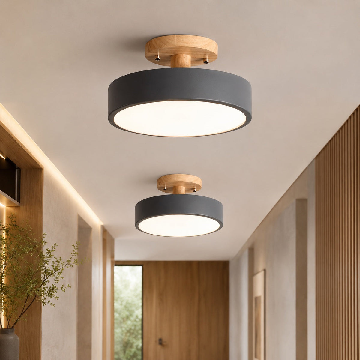 Moderne 9-tommers flad loftslampe - LED, dæmpning i 3 trin, geometrisk skærm af metal og PVC