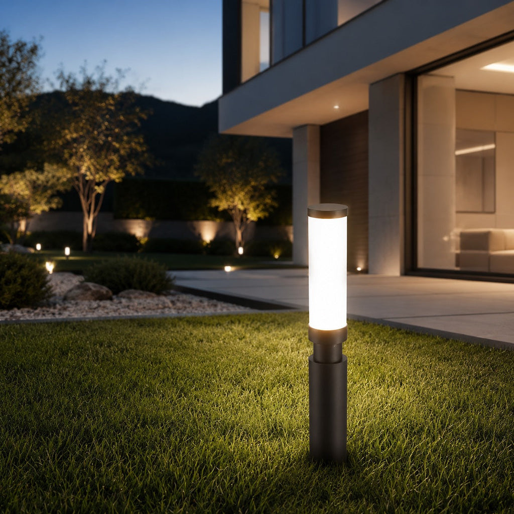 Modern 6 W LED-pollarlampa i aluminium och akryl för utomhusbruk - IP55-vattentät, varmvit