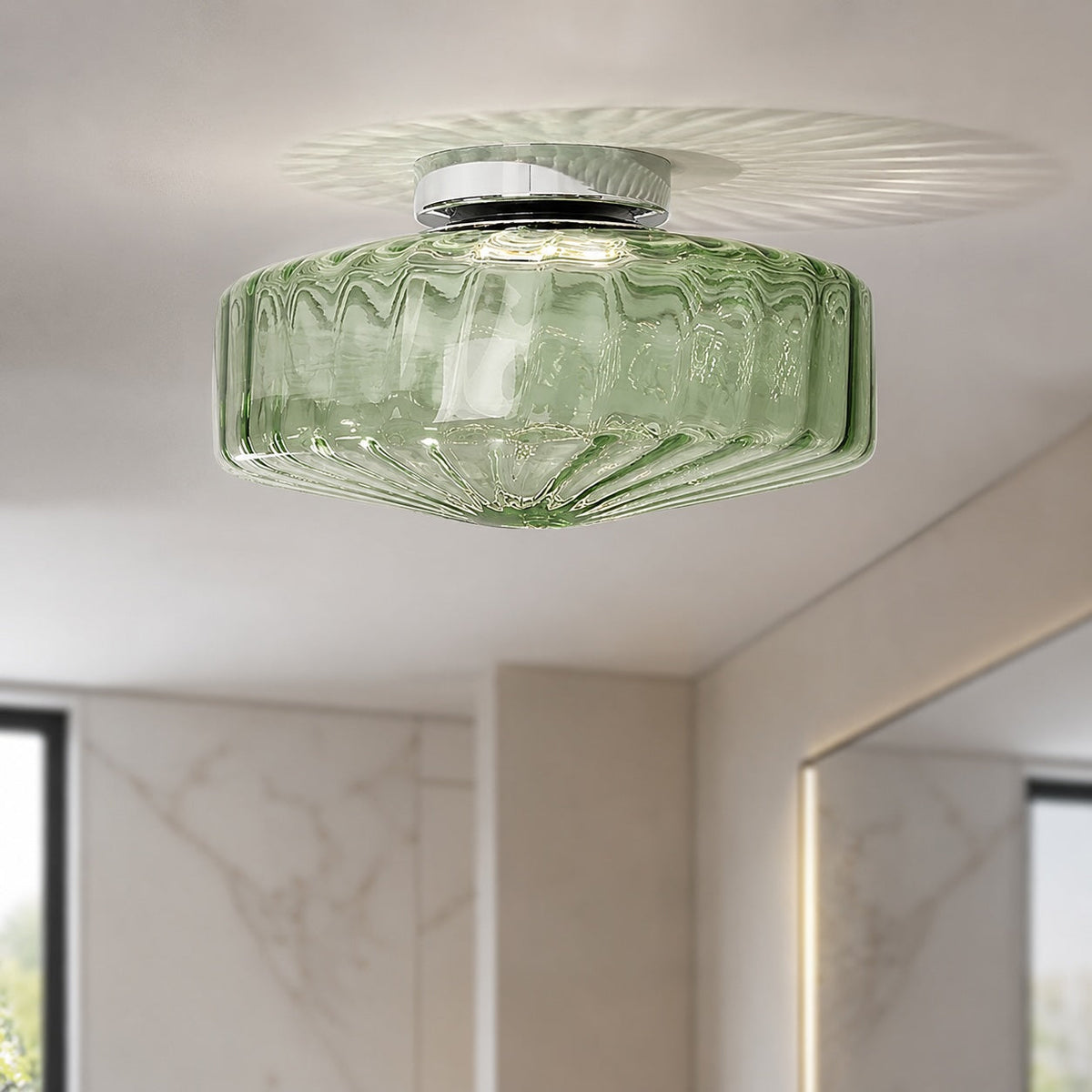 LED Flush Mount Ceiling Light — Modern Adjustable Chrome Frame, Corrugated Glass