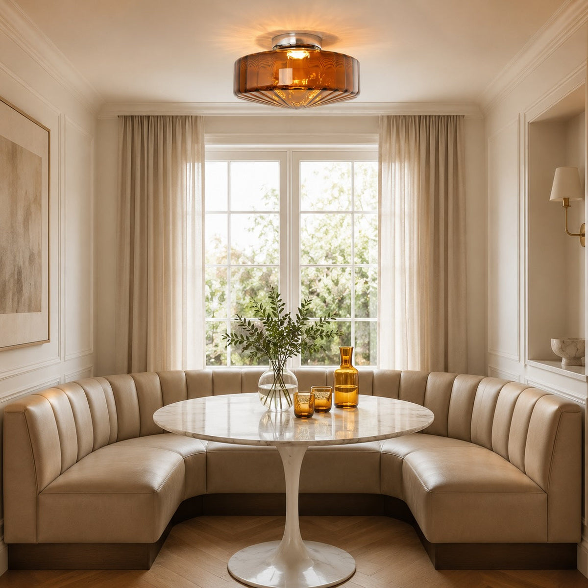LED Flush Mount Ceiling Light — Modern Adjustable Chrome Frame, Corrugated Glass