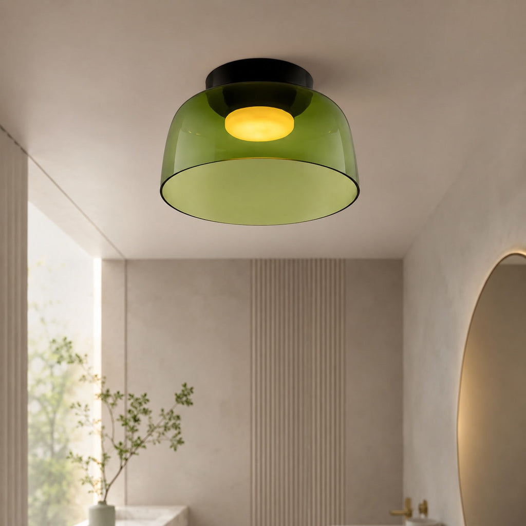 Modern Flush Mount Ceiling Light — 12 Inch Diameter LED Glass Fixture