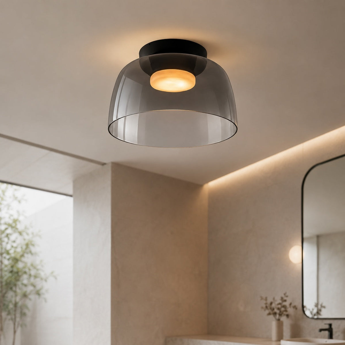 Modern Flush Mount Ceiling Light — 12 Inch Diameter LED Glass Fixture
