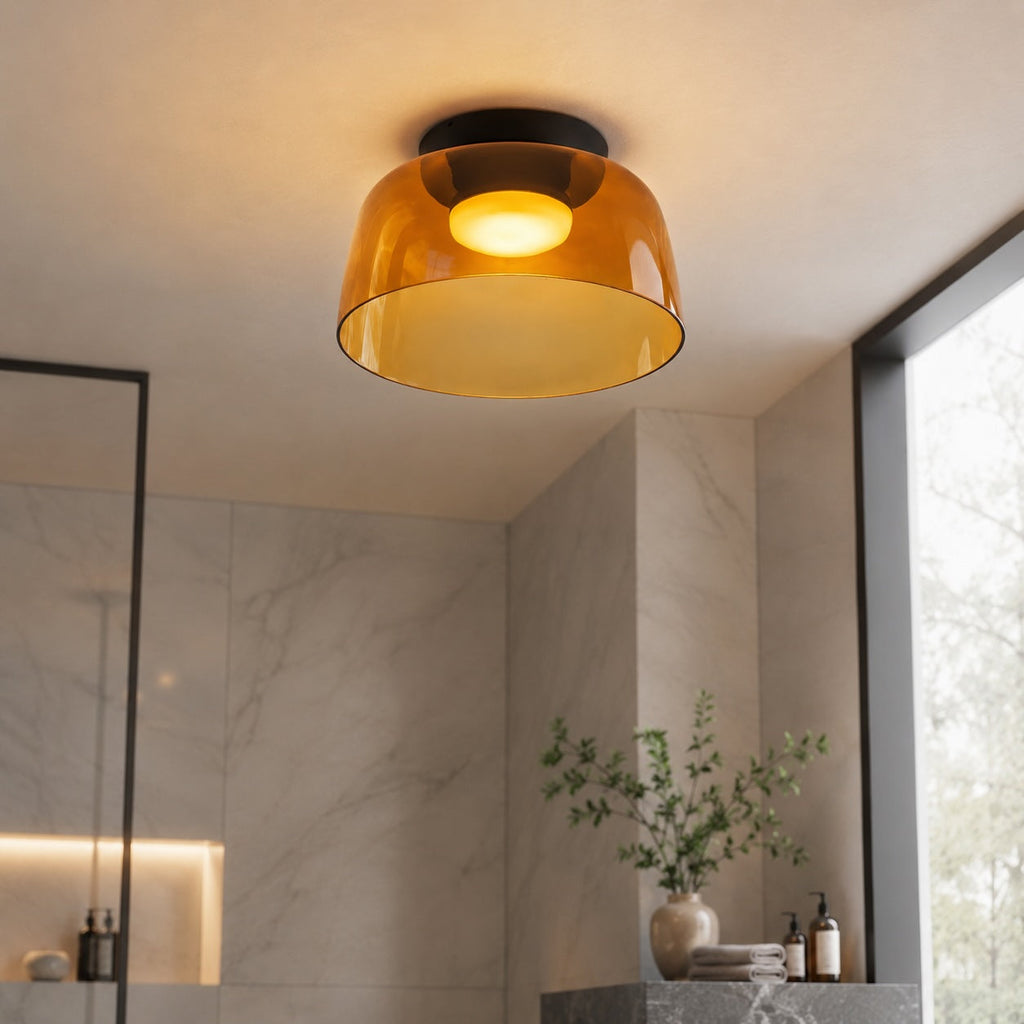 Modern Flush Mount Ceiling Light — 12 Inch Diameter LED Glass Fixture
