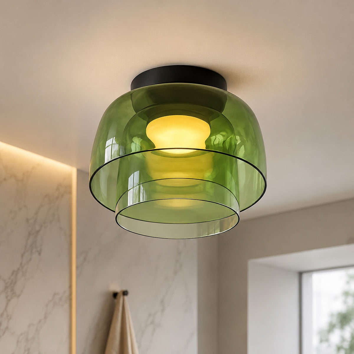 Modern Flush Mount Ceiling Light — 12 Inch Diameter LED Glass Fixture