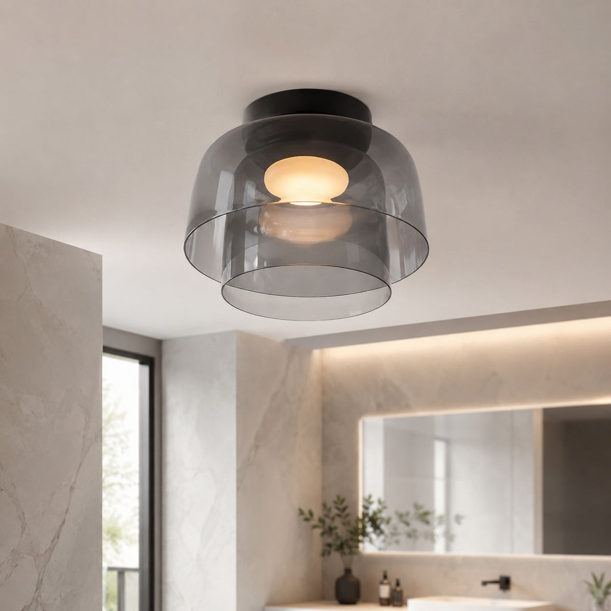Modern Flush Mount Ceiling Light — 12 Inch Diameter LED Glass Fixture