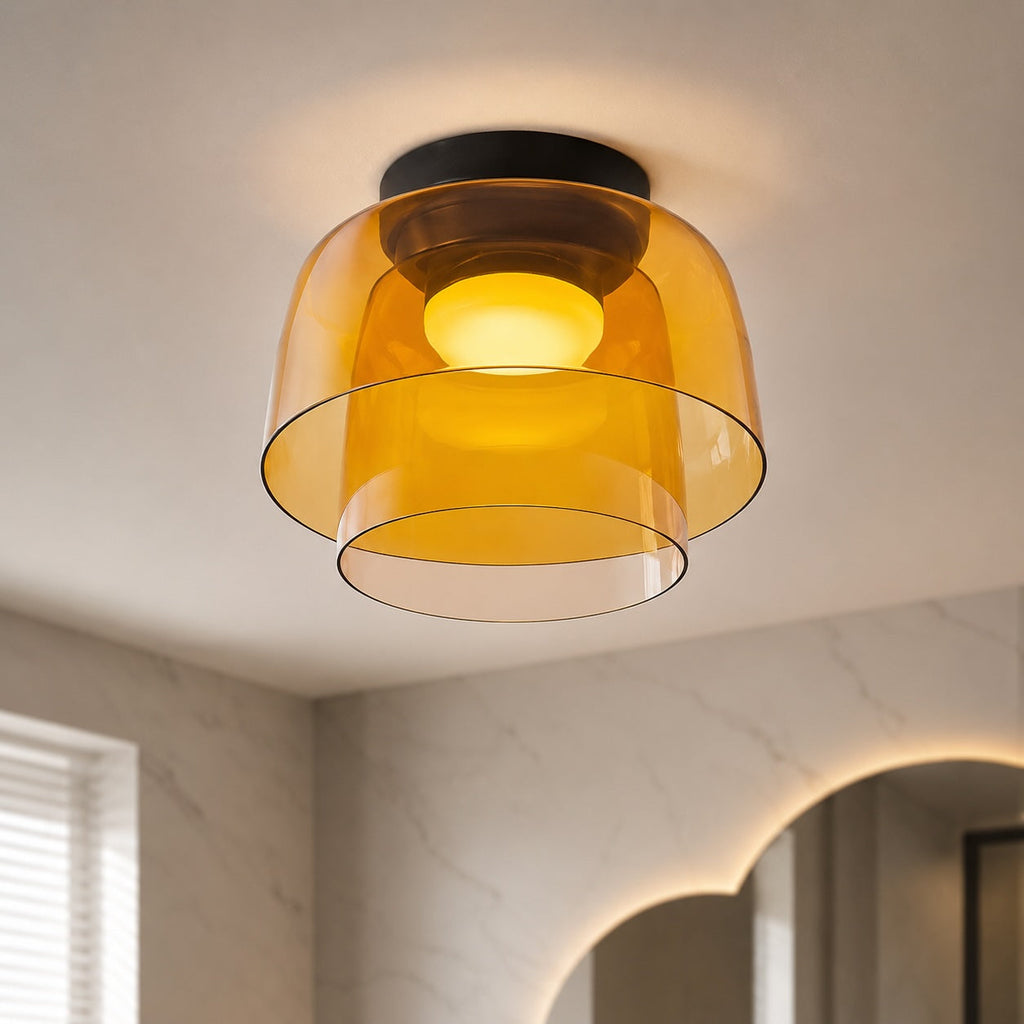 Modern Flush Mount Ceiling Light — 12 Inch Diameter LED Glass Fixture