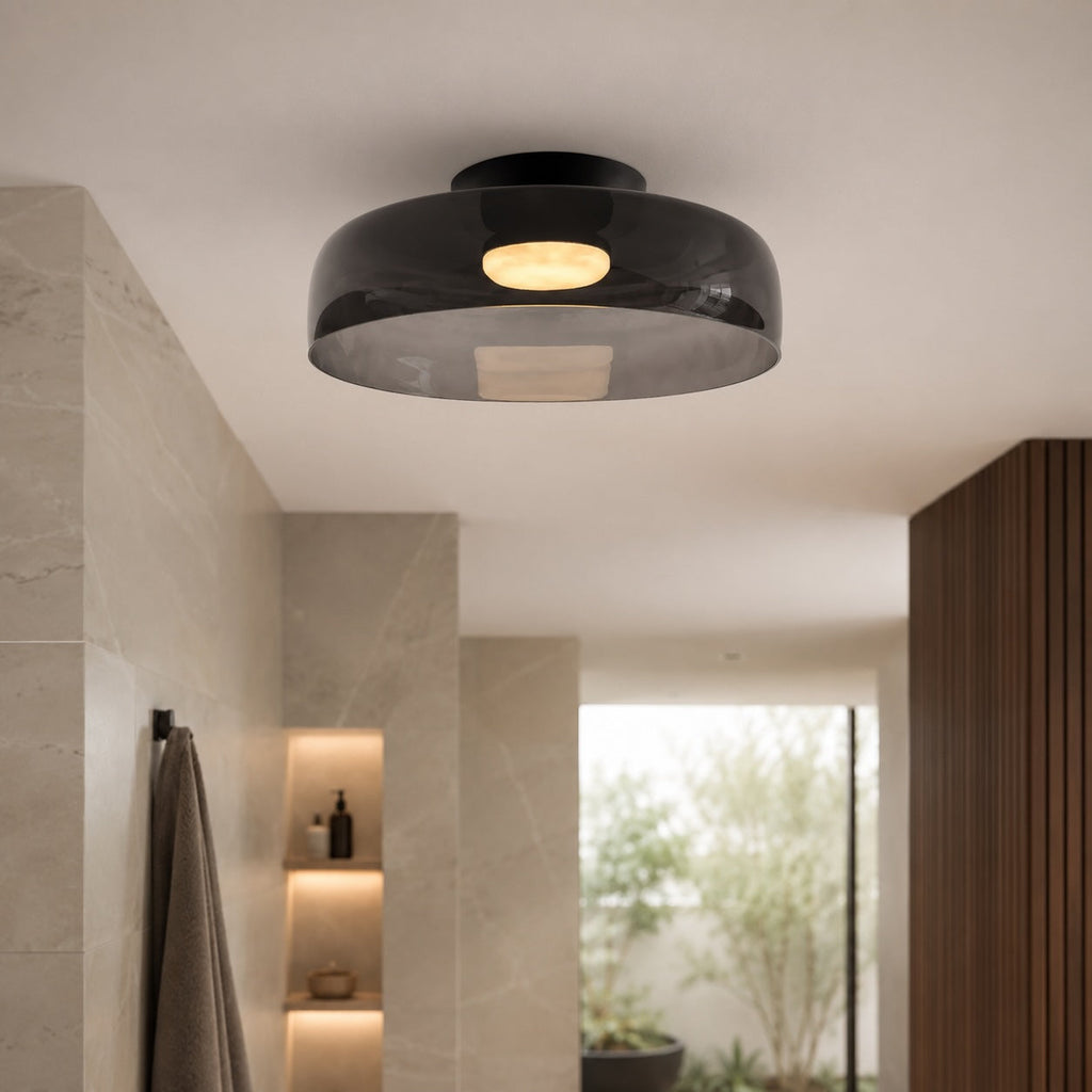 Modern Flush Mount Ceiling Light — 12 Inch Diameter LED Glass Fixture