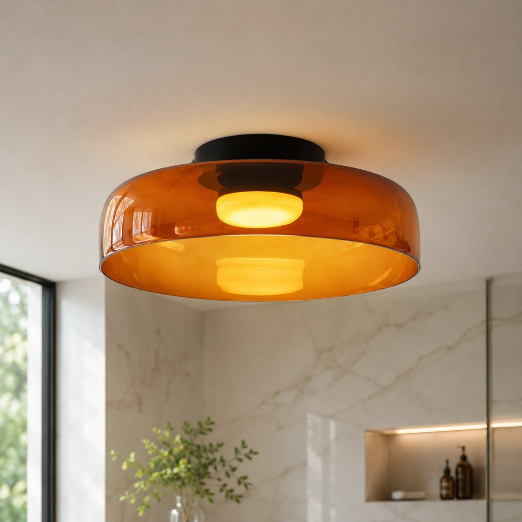 Modern Flush Mount Ceiling Light — 12 Inch Diameter LED Glass Fixture