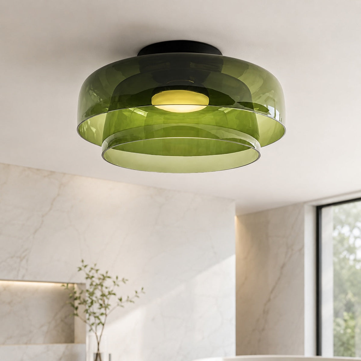 Modern Flush Mount Ceiling Light — 12 Inch Diameter LED Glass Fixture