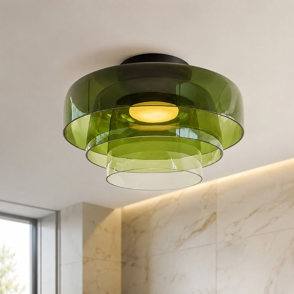 Modern Flush Mount Ceiling Light — 12 Inch Diameter LED Glass Fixture