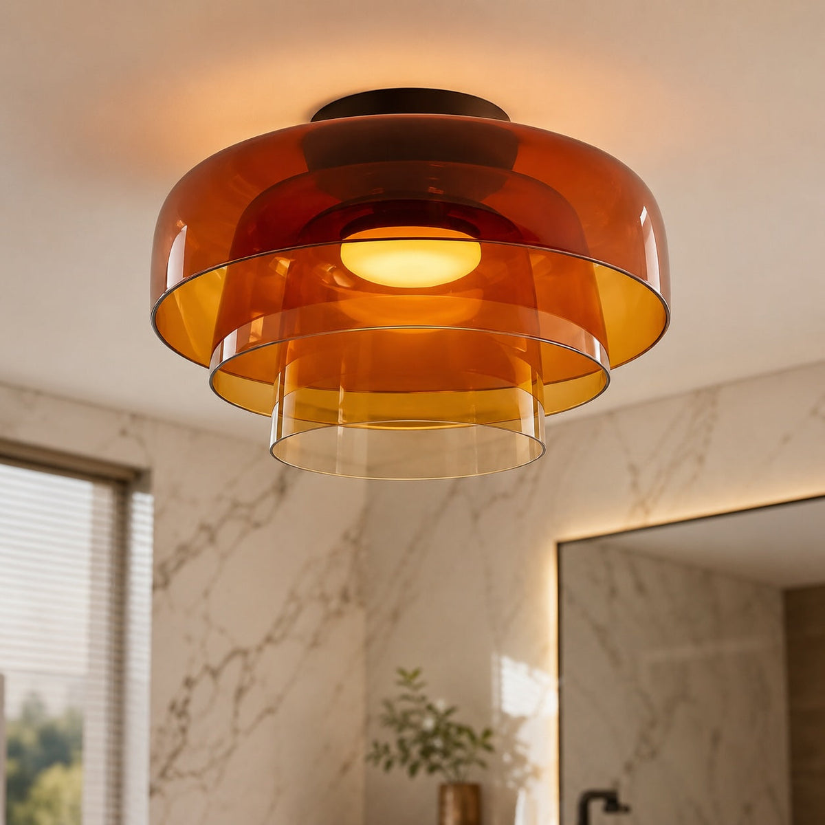 Modern Flush Mount Ceiling Light — 12 Inch Diameter LED Glass Fixture