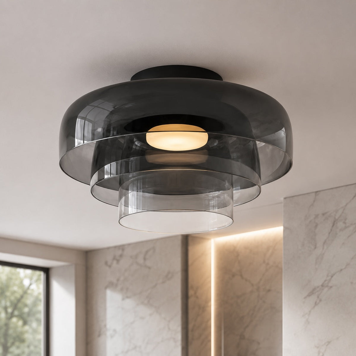 Modern Flush Mount Ceiling Light — 12 Inch Diameter LED Glass Fixture