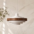 Modern trumformad pendellampa — justerbar höjd, design i metall och trä, 15 tum, kompatibel med LED