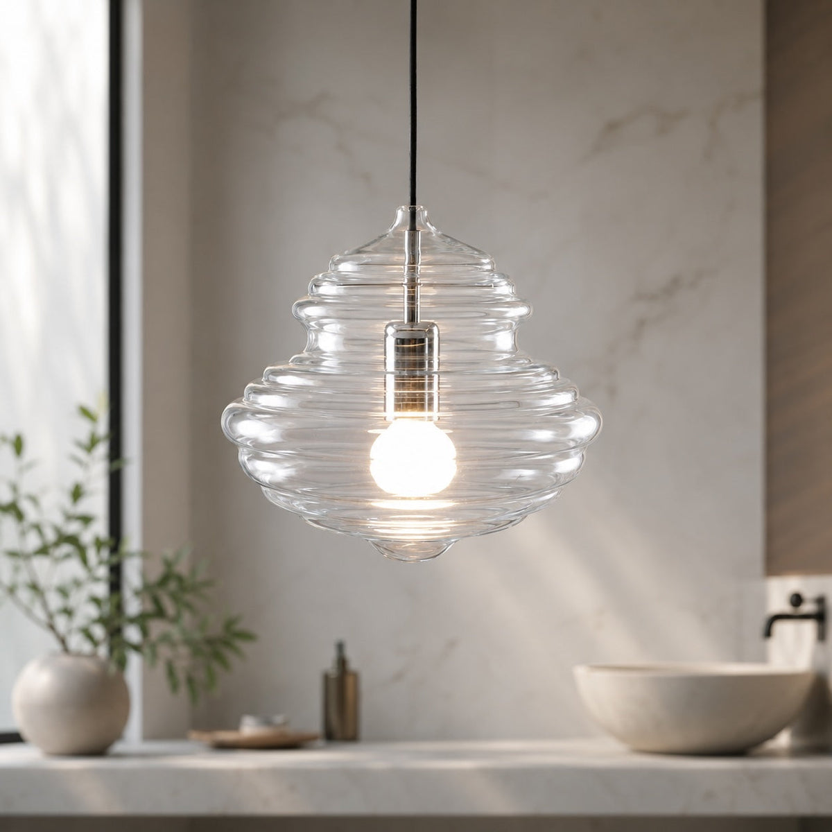 Adjustable LED Glass Pendant Light — Modern Ceiling Hanging Fixture