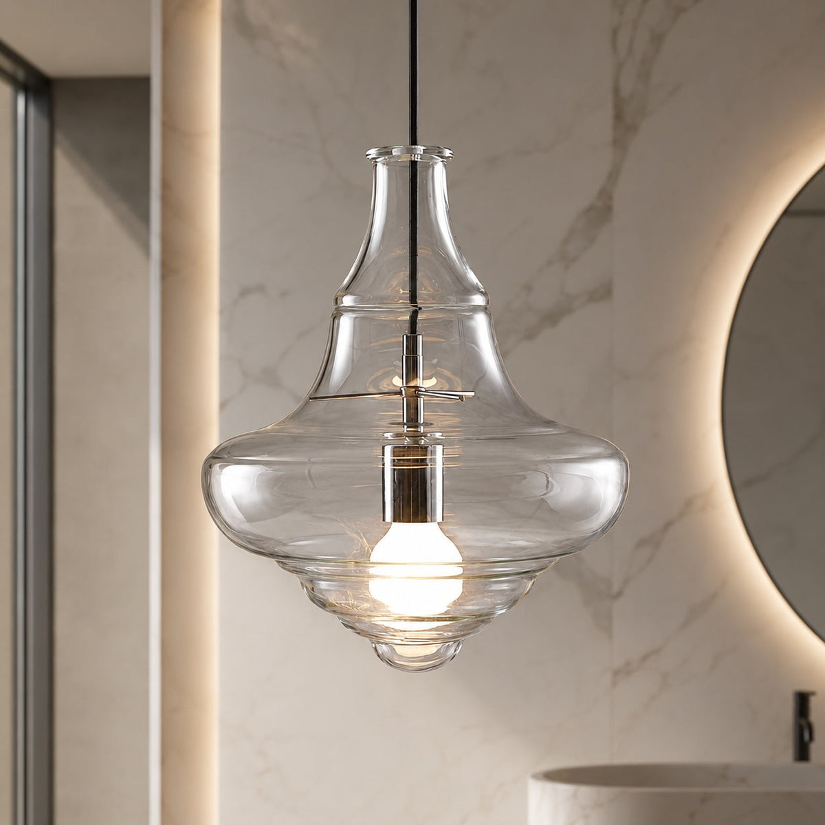 Adjustable LED Glass Pendant Light — Modern Ceiling Hanging Fixture