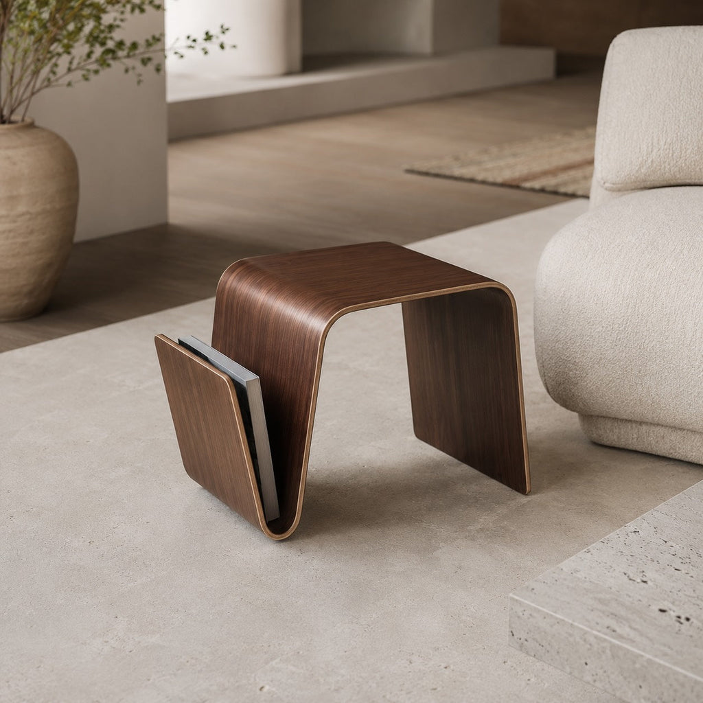 Modern Minimalist Bedside Table – Compact N-Shape Design, Solid Pine Wood, Open Shelf Storage